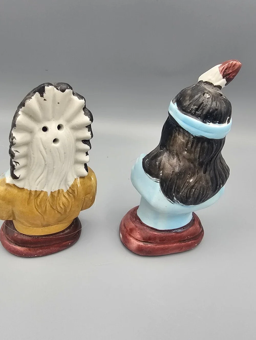 Vintage Native American Bust Salt and Pepper Shakers Set